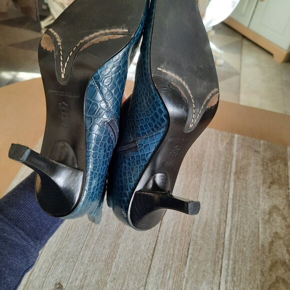 ANTONIO MELANI Miranda Croc Embossed Leather Stiletto Ankle Boot - Teal, Size 7 - Picture 10 of 16